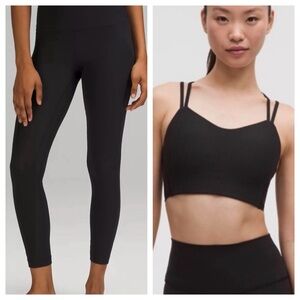 Lululemon Black Ribbed Leggings and Strappy Sports Bra Set